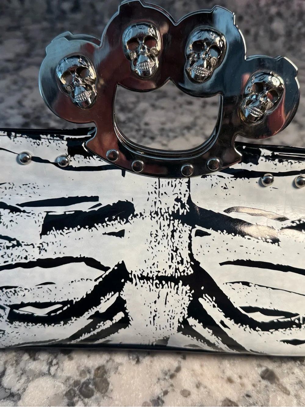 TooFast  Vintage Knucks Ribcage Clutch with Skull Hardware